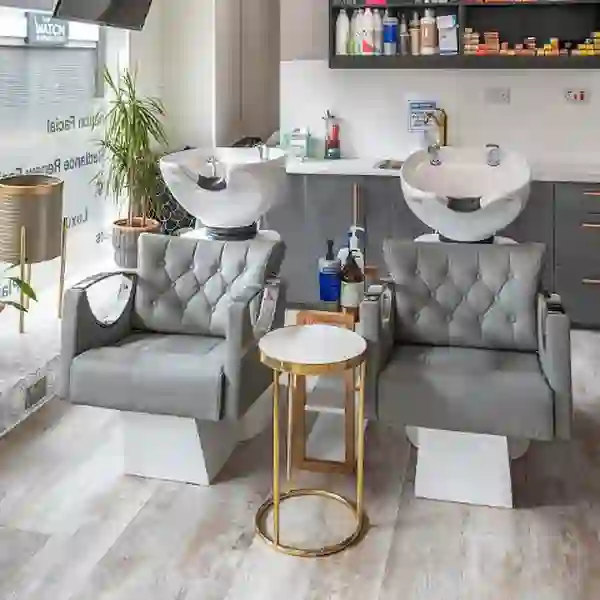 Hair washing chairs with gold detailing